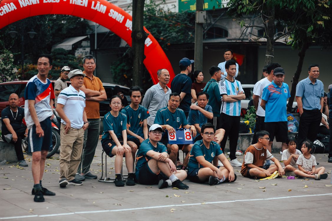 People gathering for a community sporting event